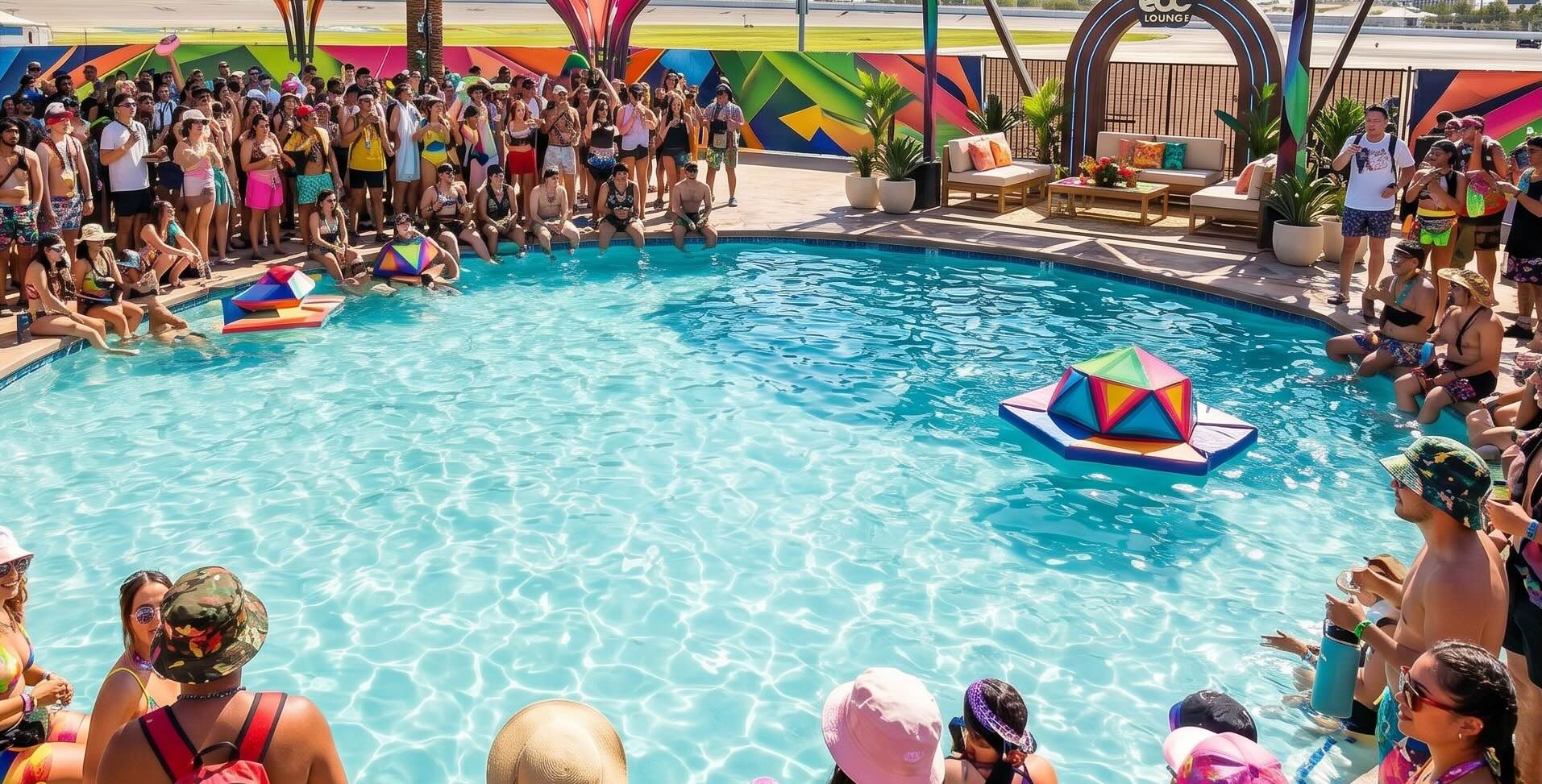 Daytime pool party at the Camp EDC Oasis pool